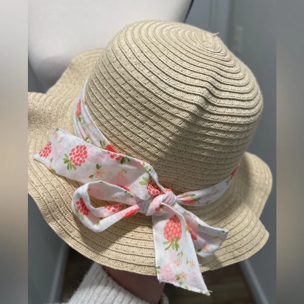 Straw Sun Hat with Floral Ribbon for Kids